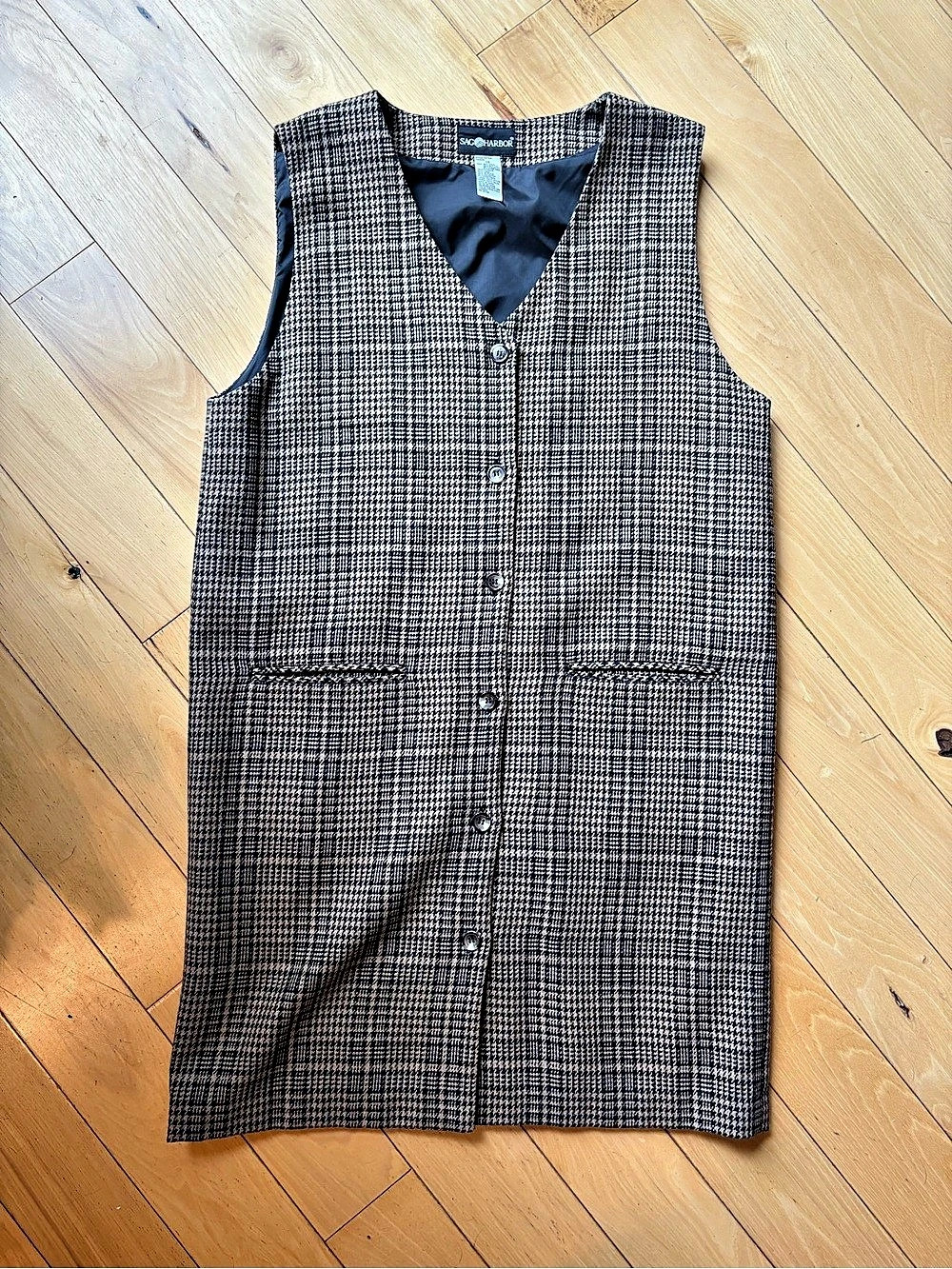 Vintage Houndstooth Wool Mini Dress- Dark Acedemia size 14